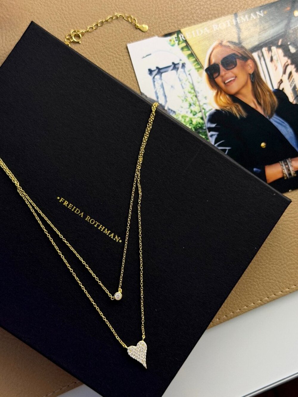 FREIDA ROTHMAN Vault - Two-Layered Gold Necklace with Heart and Stone
